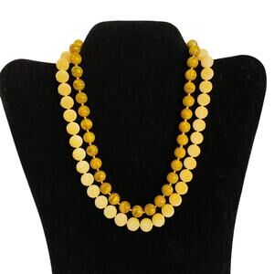 Mid century necklace double strand choker yellow & gold lucite beads